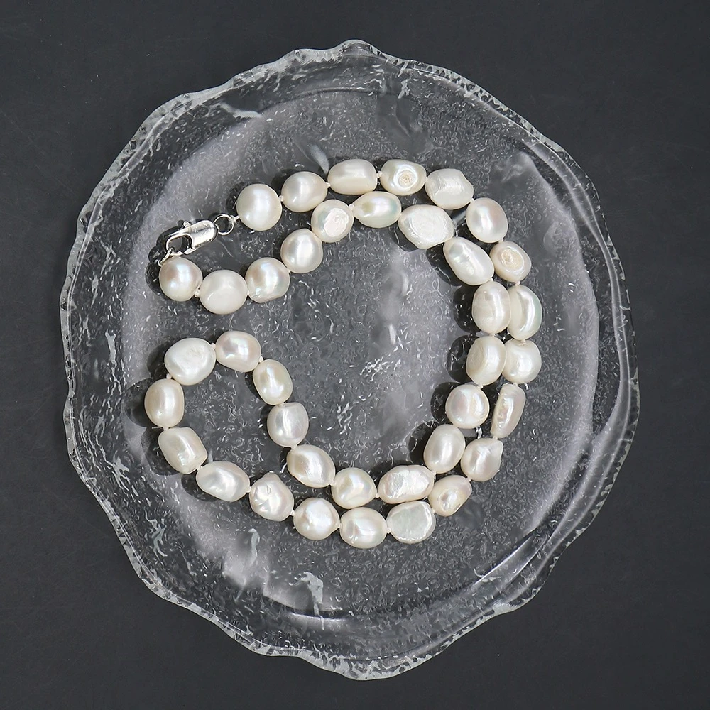 

9-10mm Natural Baroque Double-sided Glossy Pearl Necklace Irregular Freshwater Pearl Spacer Beaded Neck Ornament Gift 1 Strand