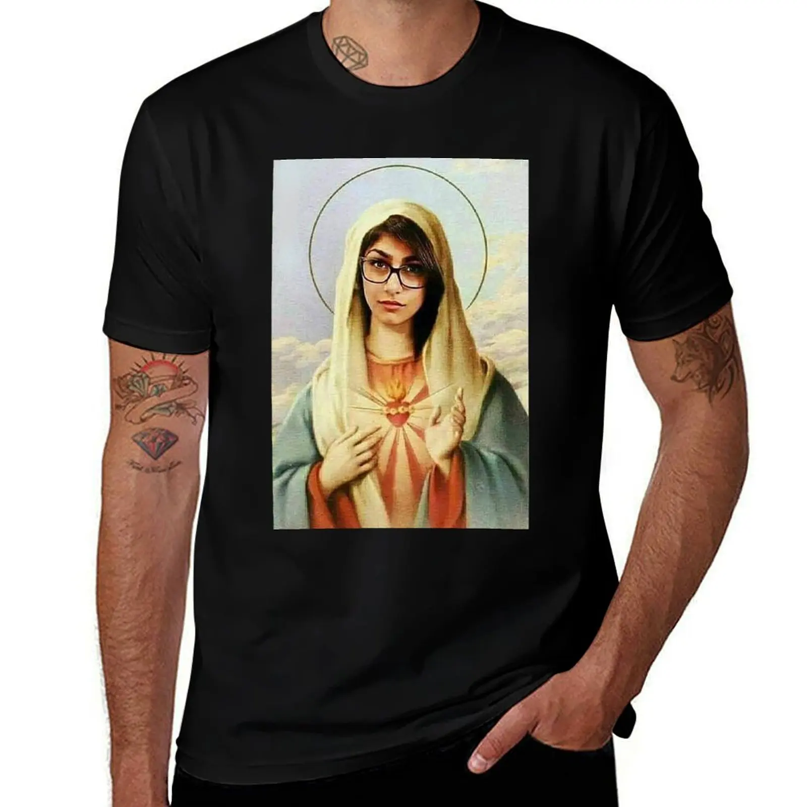 

Virgin mary mia khalifa T-Shirt t shirt men 100% cotton luxury brand t shirt personalised T-Shirt