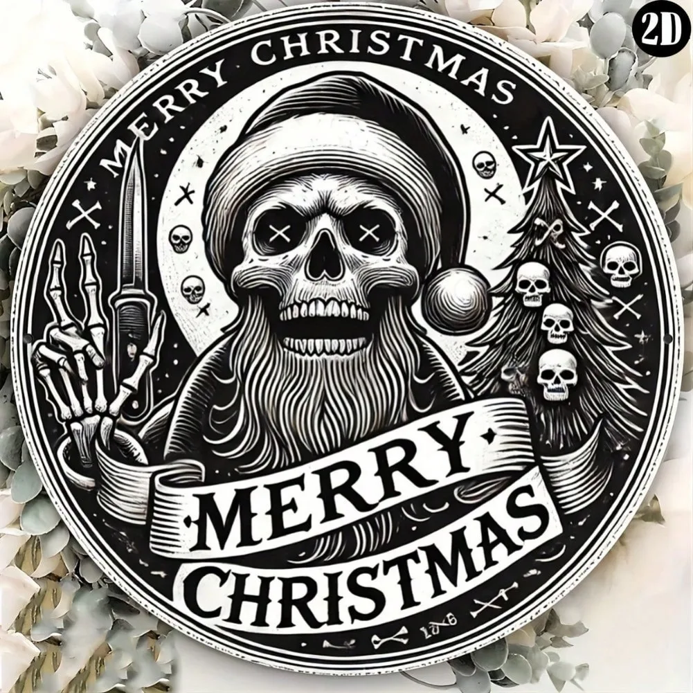 لافتة عيد الميلاد القوطية - تصميم سانتا والهيكل العظمي ملتوي، مثالية لديكور المنزل الاحتفالي - مخصصة، ديكورات تمثال المهرجان #1