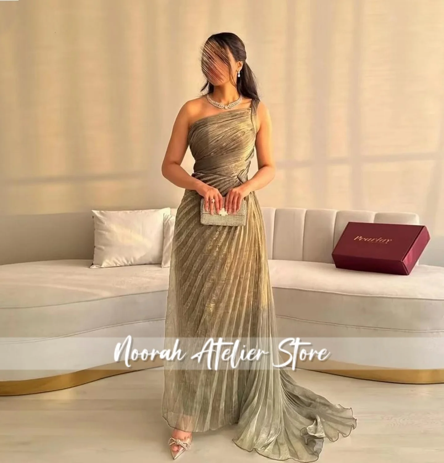 Elegant Saudi Arabia Satin Evening Dresses Crepe One Shoulder Draped Party Dress Decent Formal Prom Gowns Vestidos Customized