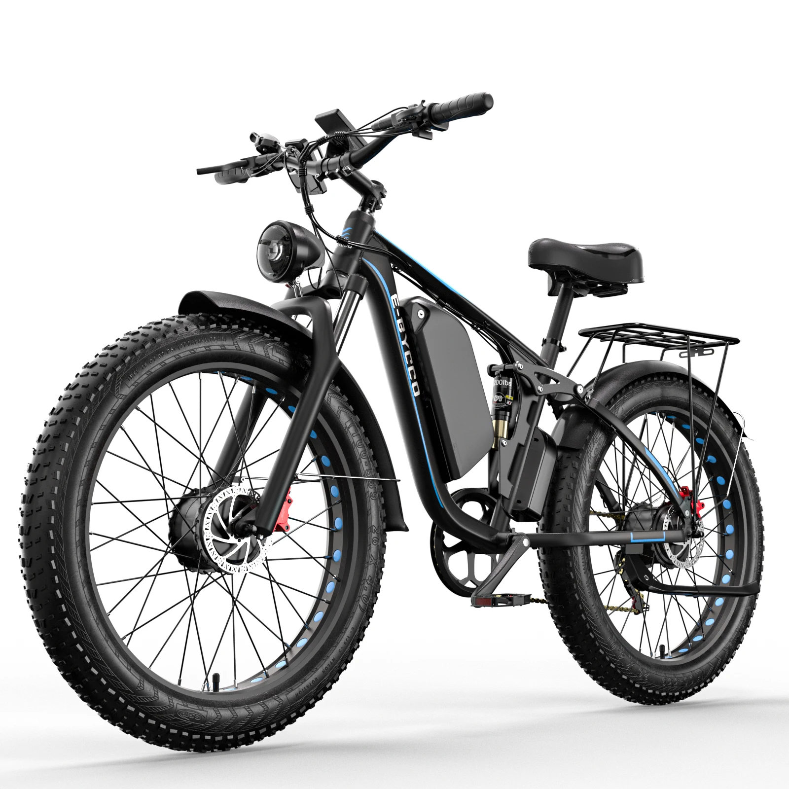 E-BYCCO EB7 Pro Elektrofahrrad für Erwachsene, 52V 23Ah Akku, 3000W Doppelmotor, 26x4.0 Breitreifen, hydraulische Scheibenbremsen, Vorderradfederung, LED-Licht für Geländefahrten und den täglichen