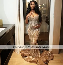 Giltter Mermaid Prom Dresses Luxury Crystal Black Girls Beading Party Gowns Sweetheart Customized Evening Dress Vestidos De Gala
