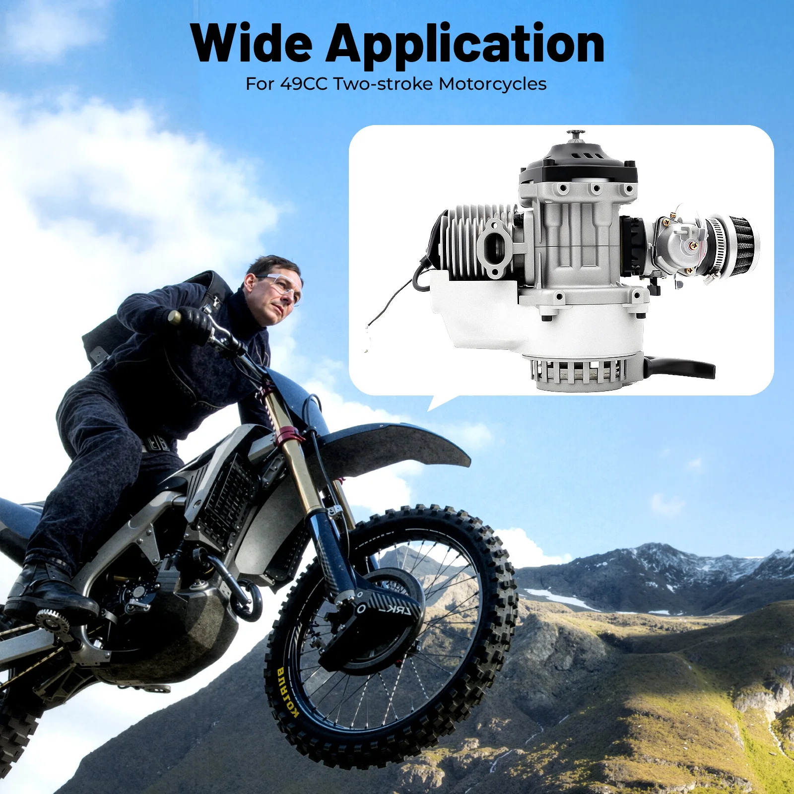 49cc 2-Takt-Einzylindermotor, luftgekühlt, elektronische Zündung, für 49cc Mini-Motorrad, als Ersatzmotor geeignet. – Detail 3