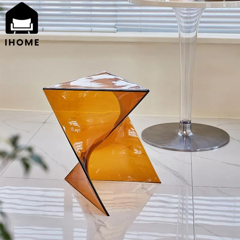 IHOME-mesa de centro geométrica transparente para sala de estar, mesita de noche minimalista de acrílico, unidad pequeña, mesa esquinera de luz de