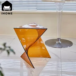 IHOME-mesa de centro geométrica transparente para sala de estar, mesita de noche minimalista de acrílico, unidad pequeña, mesa esquinera de luz de diseñador