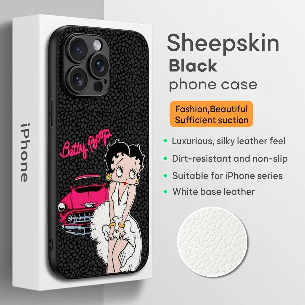 B-bet-ty boop cute design girl Phone Case For iPhone 16 15 14 13 12 11 Plus Pro Max Limited Edition Black hard case Sheepskin