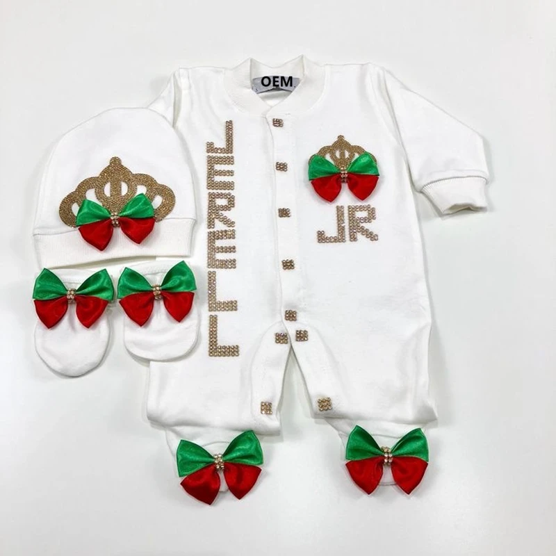 Dollbling Newborn Set Baby's Sets Rhinestone Crown 0-3 Months Hat+Bodysuits+Gloves+Shoes 4 Parts Boy Girl Jumpsuit Clothing