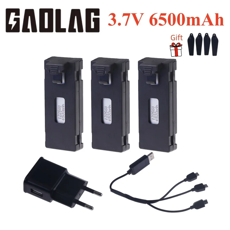 Akumulator 3,7 V 6500 Mah do drona RC E88 E88PRO E99 P1 K3 LsE525 E525 PRO Mini Uav Drone 3-częściowy akumulator i ładowarka Części do zdalnie