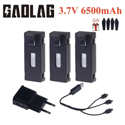 3.7V 6500Mah RC 드론 배터리 액세서리 E88 E88PRO E99 P1 K3 LsE525 E525 PRO 미니 Uav 드론 3pc 배터리 및 충전기 Rc 부품