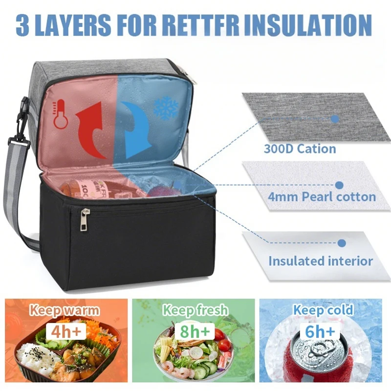 Large Capacity Insulated Lunch Bag Cooler With Containers For Men Portable Leakproof Thermal Shoulder Lunch Box Tote with Zipper