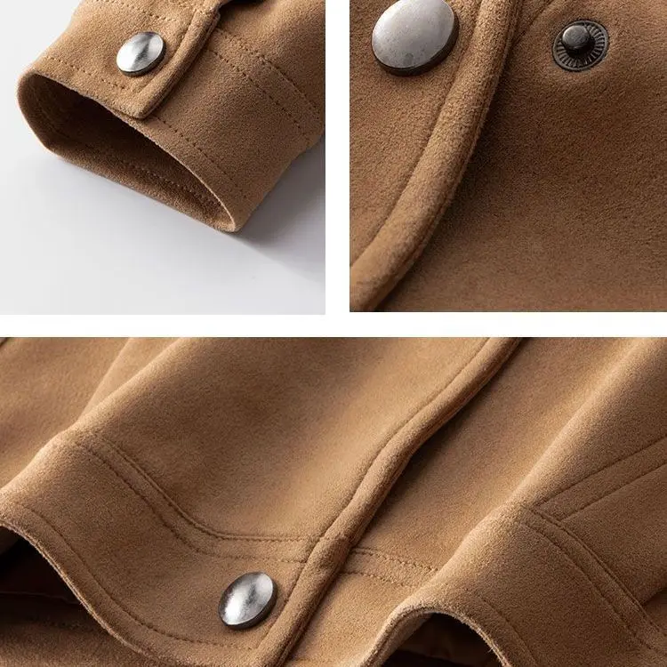 Veste courte en velours et peau de cerf pour femme, coupe cintrée, nouvelle collection printemps et automne 2025