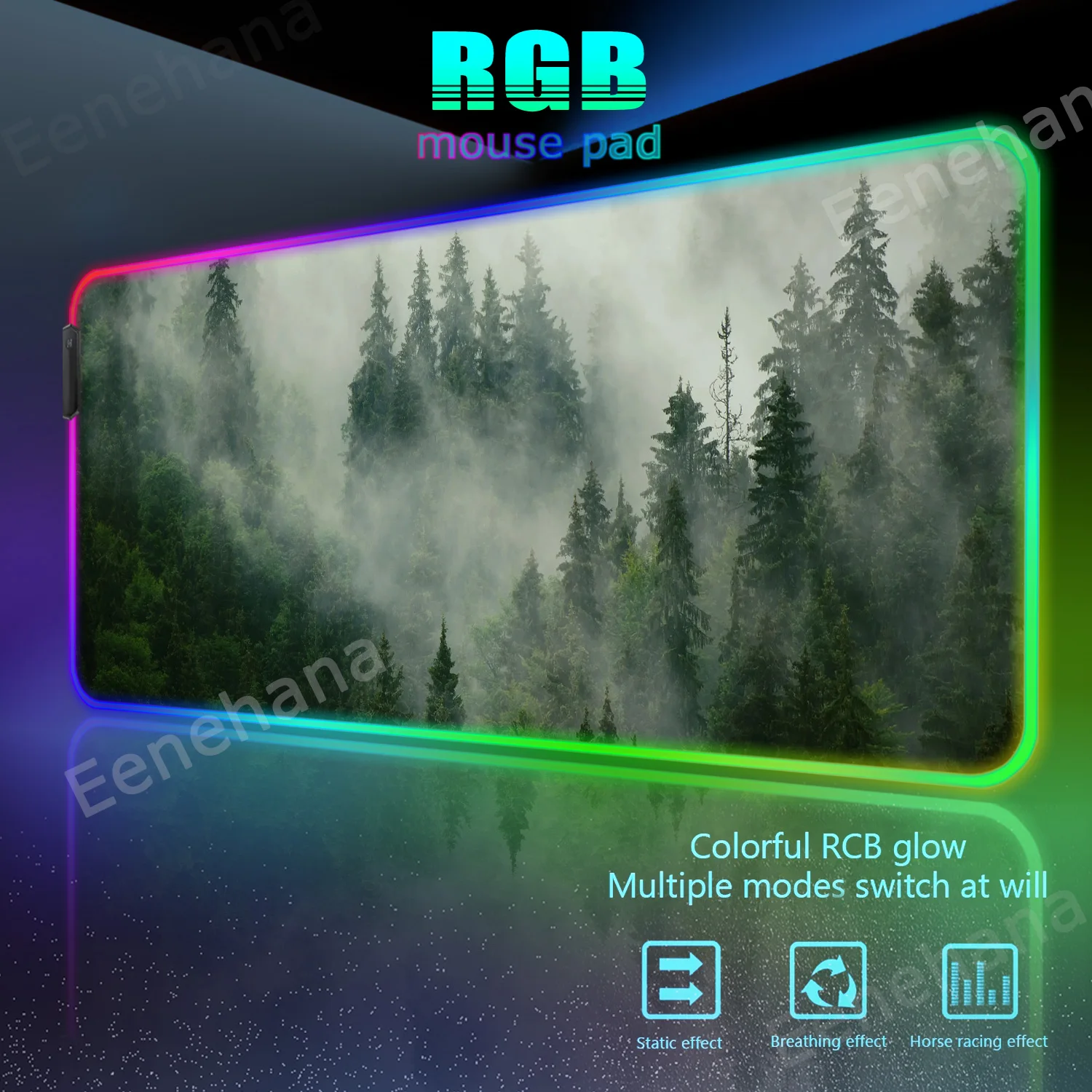 RGB Deep Forest Gaming Mouse Pad Non-Slip LED Keyboard Accessories PC Gamer Computer Luminous Light 90x40 Large Keyboard DeskMat