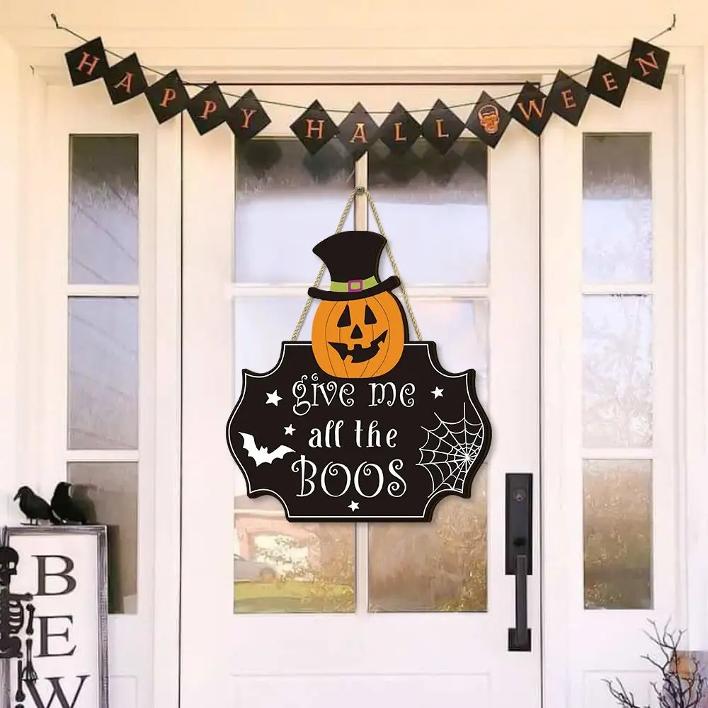 

Crafts Wooden Halloween Pumpkin Door Sign Funny Cute Pumpkin Hanger Wreath Cartoon Creative Door Hanging Pendant Atmosphere