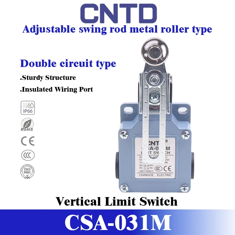 CNTD CSA-031 / 031M Adjustable Lever Roller Limit Switch IP65 Waterproof Zinc Alloy Double Circuit Industrial Micro Switch CNC