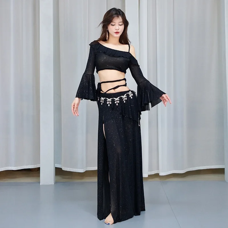 customized New belly dance costumes performance outfit mesh sequin sexy long skirt set Oriental dance practice outfit for women