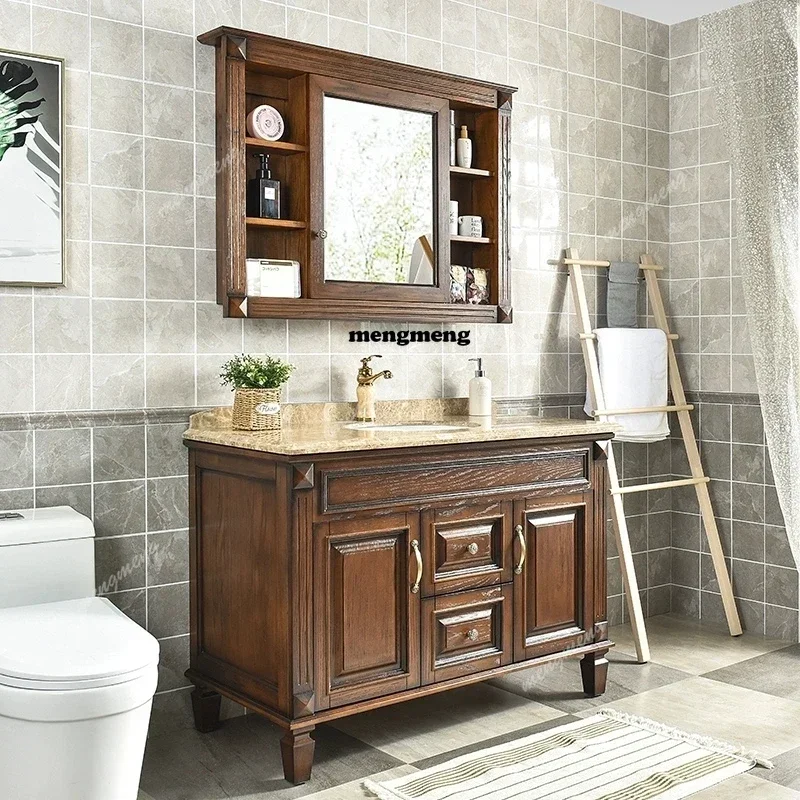 

Z136American red oak bathroom cabinets, antique solid wood bathroom cabinets, bathrooms, floor-to-ceiling washbasins, washbasins