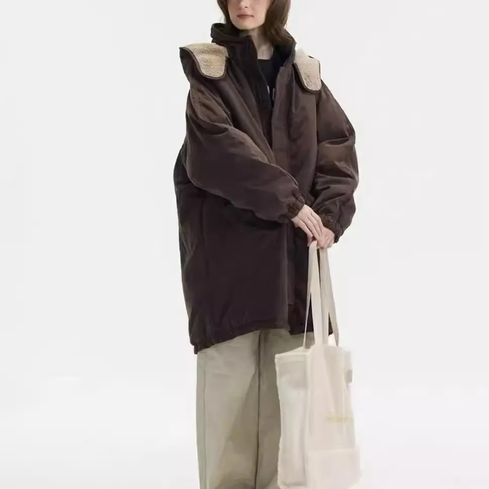 

Women's Thickened Hooded Cotton Jacket Winter Warm Pure Cotton Fabric Mid-Length Outerwear Long Sleeve Sweet Style Color