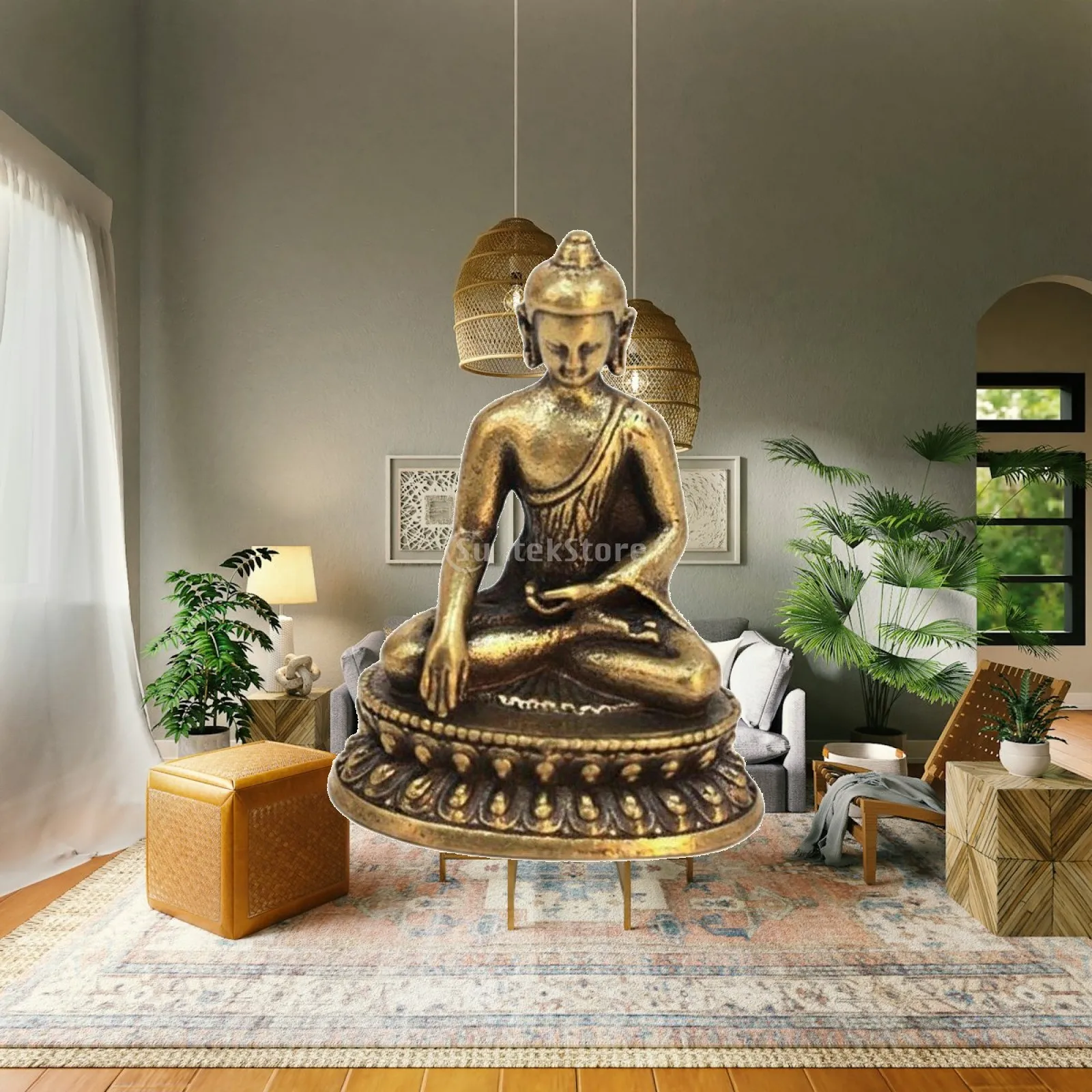 Compact Brass Buddha Statue Lotus Sitting Sculpture Decorative Figure for Spiritual Home Decor