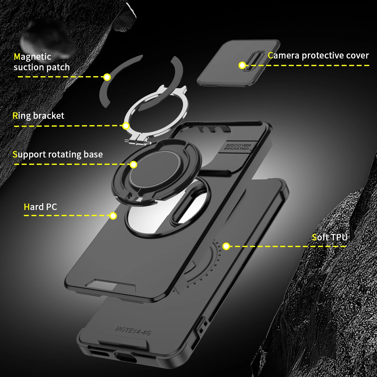 Für Xiaomi Redmi Note 14 Hülle Redmi Note 14 4G 5G Cover Magnetring-Panzerung Schiebe-Kameralinsen-Schutz Magsafe Kabelloses Laden Schutzhülle – Detail 8