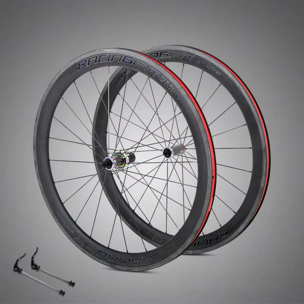 Factory Direct 50mm Carbon Fiber Road Bike Wheelset, Rim Brake, Ceramic Bearings, Straight-Pull Hub, Colorful Decal, 24H 700C