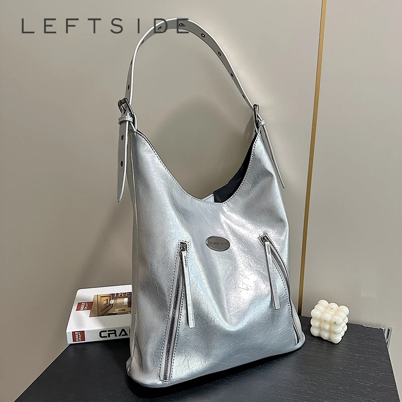 LEFTSIDE borse a tracolla in argento di grande Design per le donne 2024 moda coreana Y2K nuove borse e portamonete borsa Hobo a catena in pelle