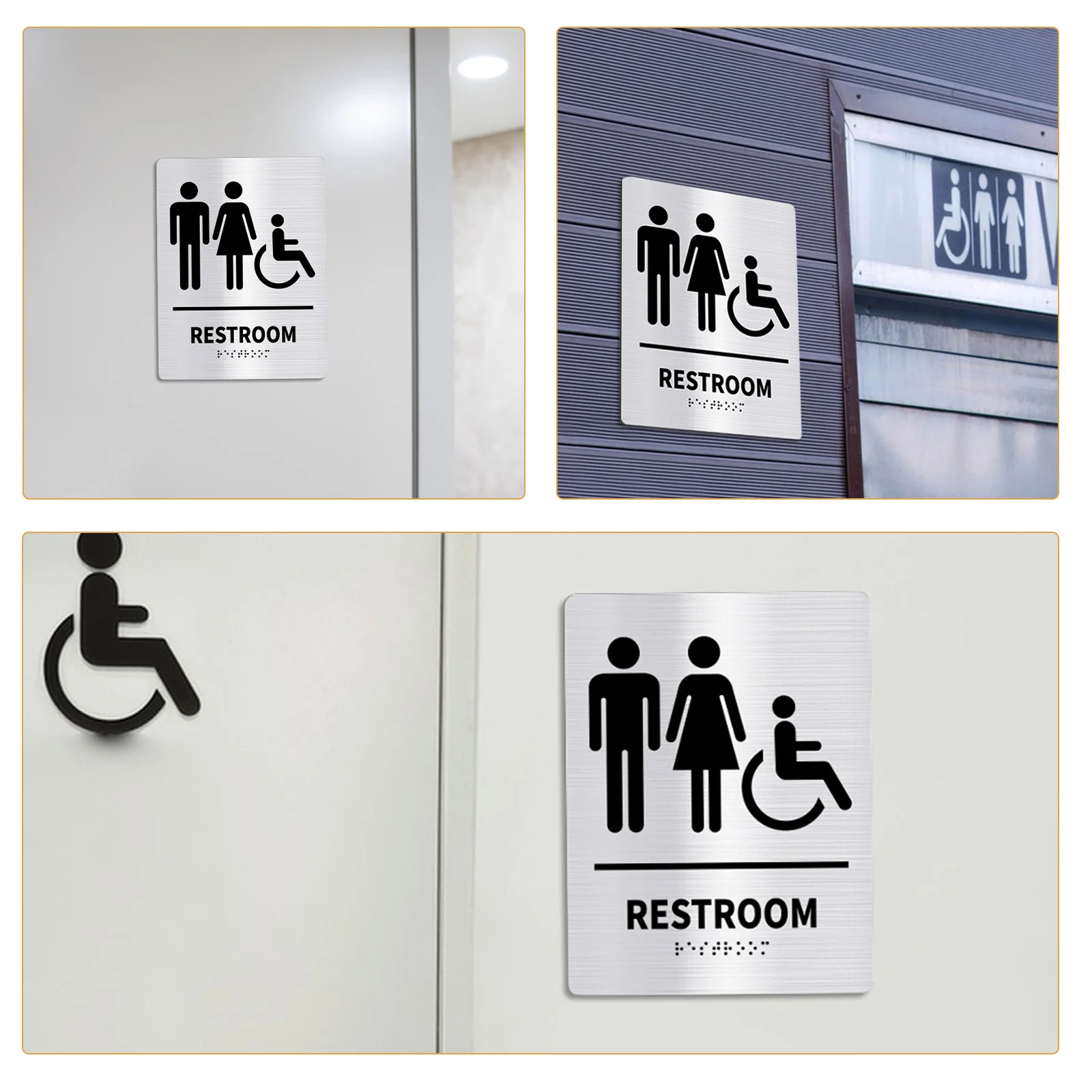 

2Pcs Stainless Steel Restroom Sign Braille Men Women Bathroom Door Sign Office School Business Use Bathroom Label