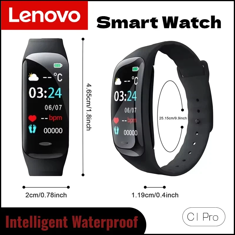 Reloj Deportivo Inteligente Lenovo C1, Pulsera de Fitness a Prueba de Agua, Bluetooth 5.3, Monitor de Actividad Física, Frecuencia Cardíaca, Presión Arterial, Sueño