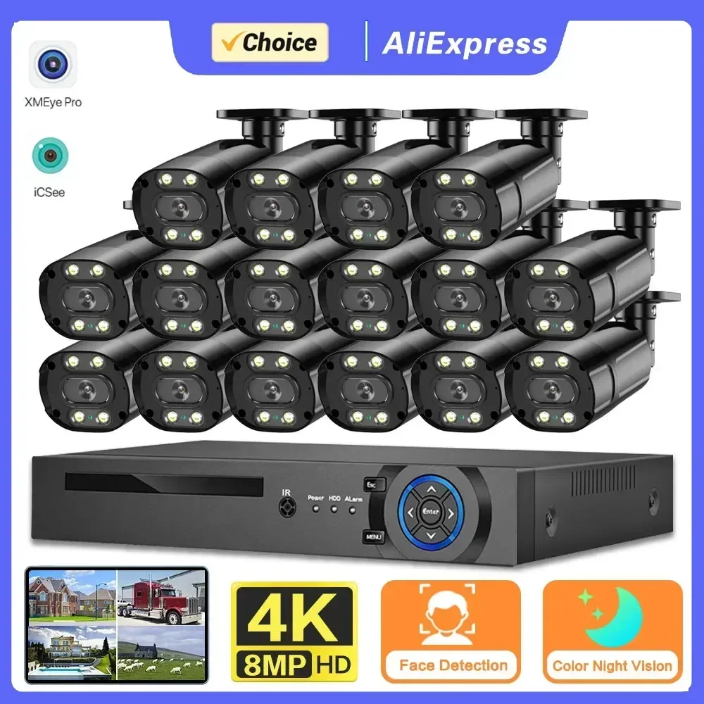 

4K 16CH AHD DVR Security Camera System 8MP HD Camera IP66 Waterproof Full Color Night Vision CCTV Video Surveillance Camera Kit