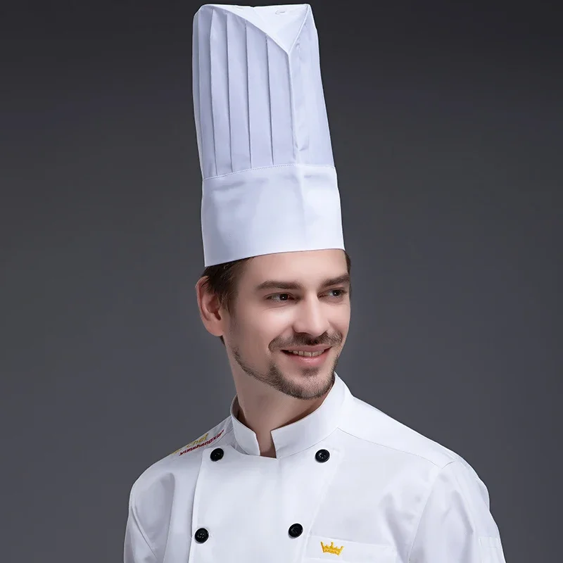 Gorro elástico de cocina para hombre, gorro alto para Chef, Hotel, restaurante, Catering, panadería, tienda de pasteles, transpirable