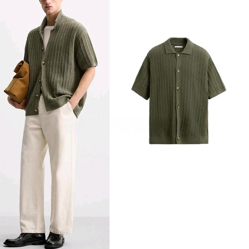 

Retro Sle Loose Fit ort Sve Knitwear Collared Top for Men New Arrival Spring Season Casual Wear Youth Faion