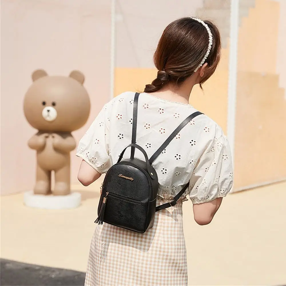 PU Leather Shoulder Bags Stylish Multi-function Large Capacity Small Backpack Solid Color Handbag Female