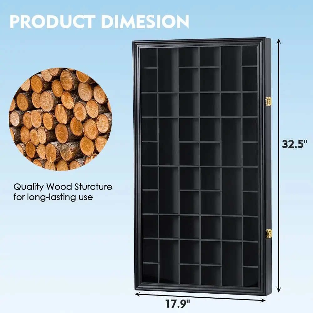 Shot Glass Display Case with Lockable Door, Solid Wood Cabinet Collection Holder Wall Mounted Shot Glass Display Storage