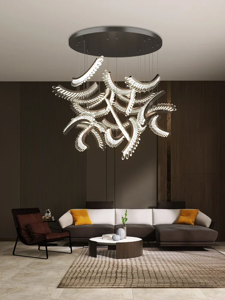 Postmodern Light Luxury Villa Duplex Living Room Chandelier New Designer Nordic Creative Personality Feather Acrylic Chandelier