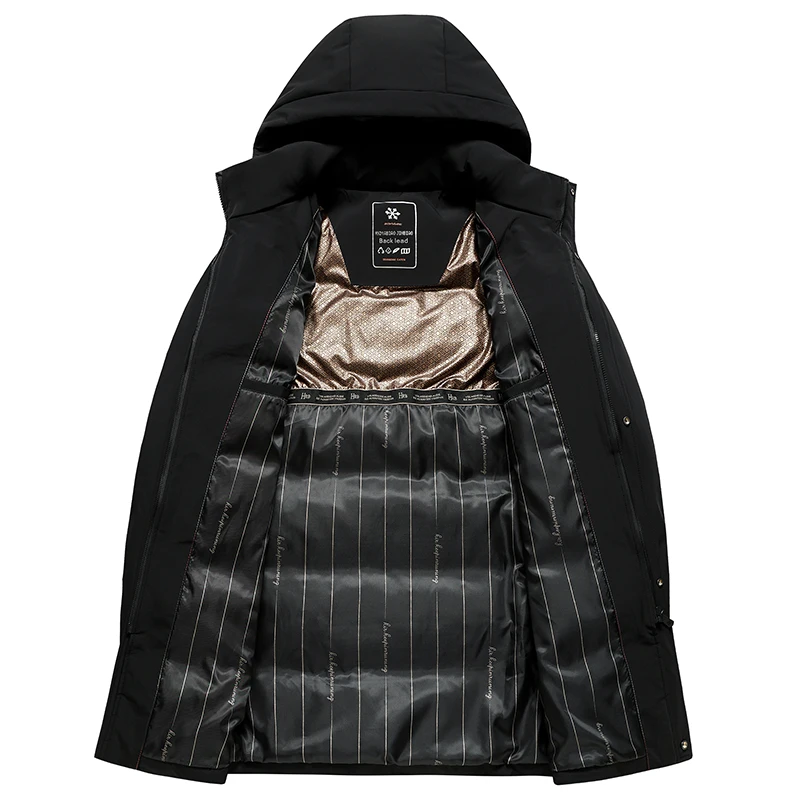 8XL Winter Men's Down Jacket Long Knee-length Thickened Warm Puffer Parka 90% White Duck Down Hooded Business Casual Coat