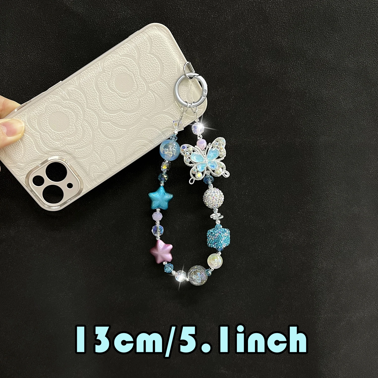 Luxury alloy colored zircon butterfly phone chain pink blue star mobile phone accessories phone charms phone strap gift for her