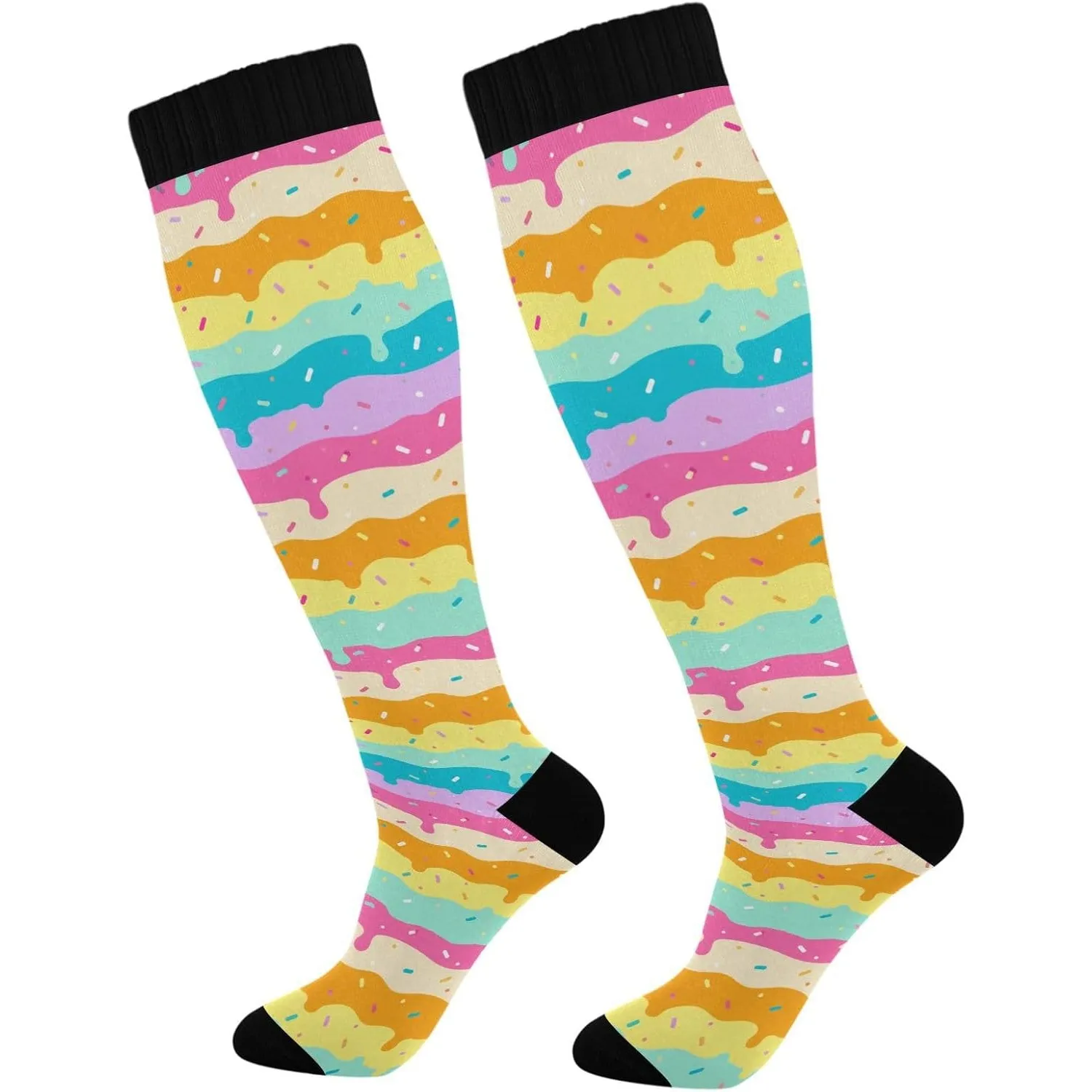 Dripping Ice Cream Pattern Compression Socks for Women Long Casual Socks 2 Pairs