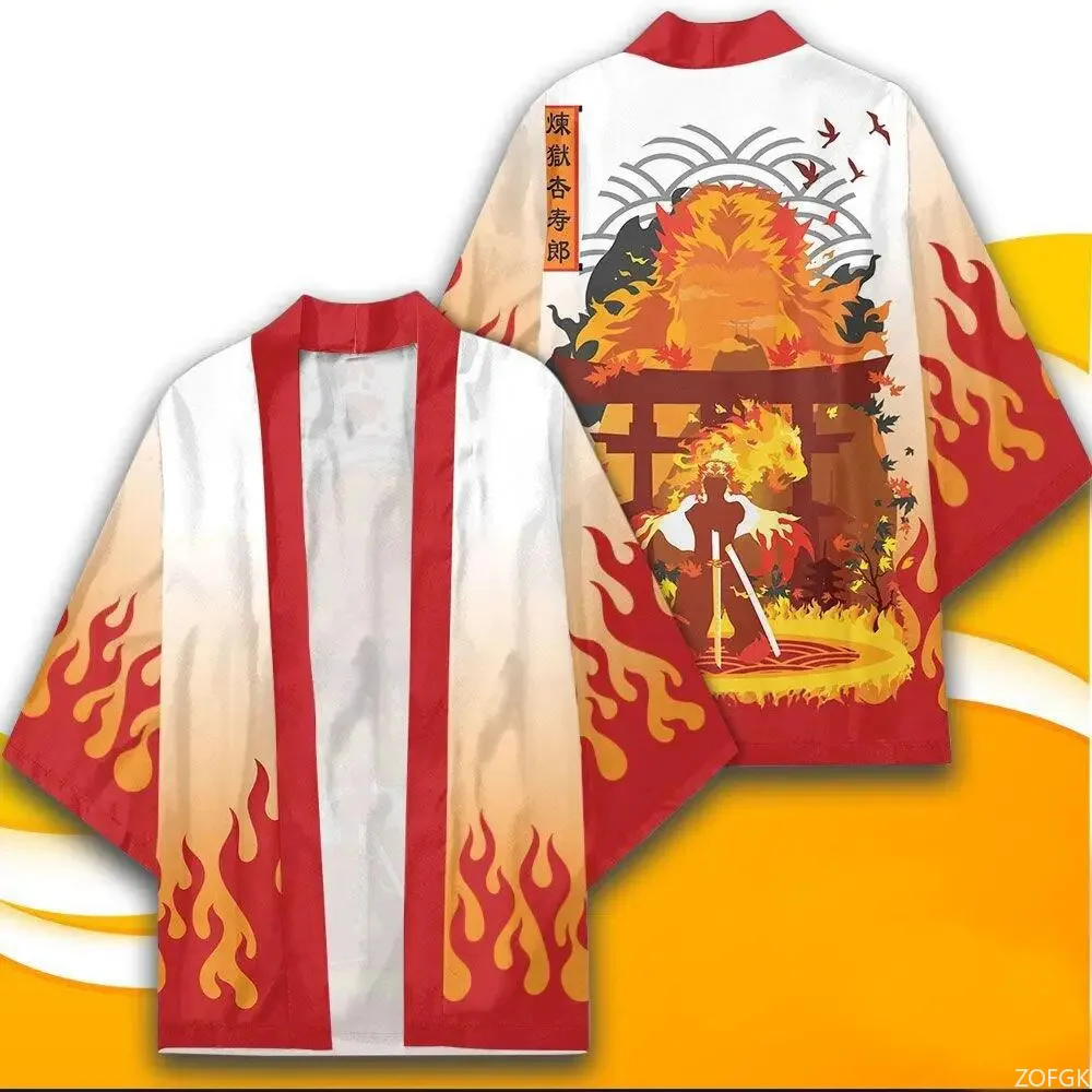 Demon Slayer Anime Peripheral Feather Weaving Kimono Coat Charcoal Jiro You Bean Same Style Seven Sleeve Cloak 3D Printing image 5