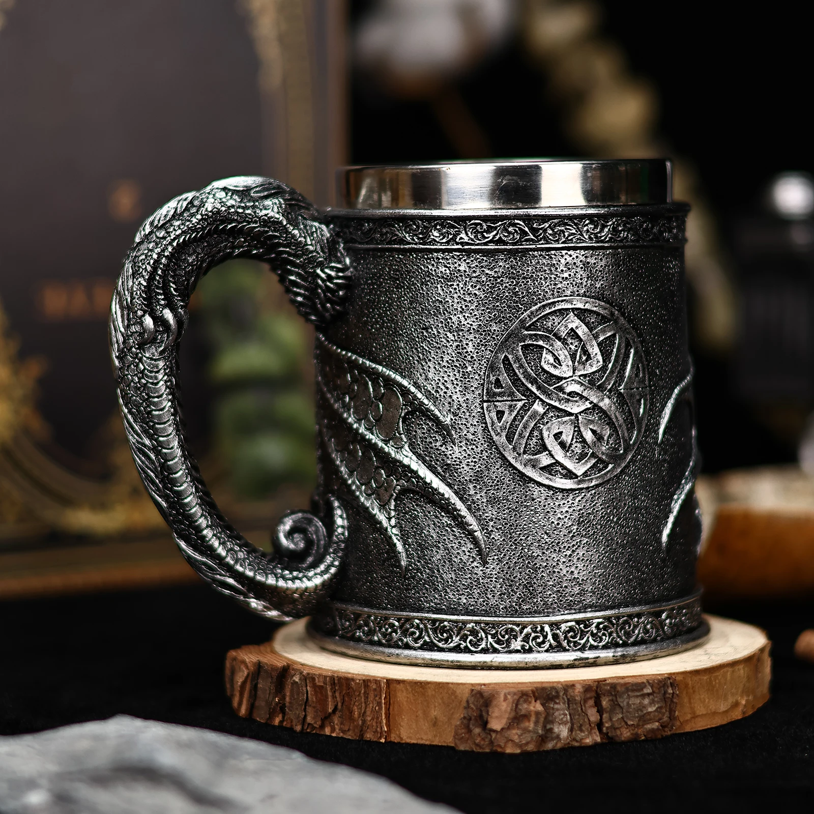 2024 New Evil Dragon Gem Tankard 304 Stainless Steel Inner Beer Tea Coffee Mug Stein Cup 450 ml Halloween Gift