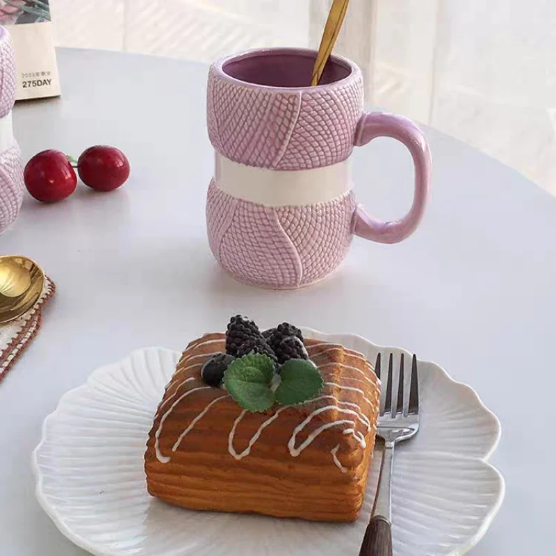 

Керамическая кружка в стиле вязаного шарика из пряжи, 301-400 мл, оригинальная чашка для кофе и чая, красочная посуда для летних и зимних напитков, кухонная утварь, праздничные подарки