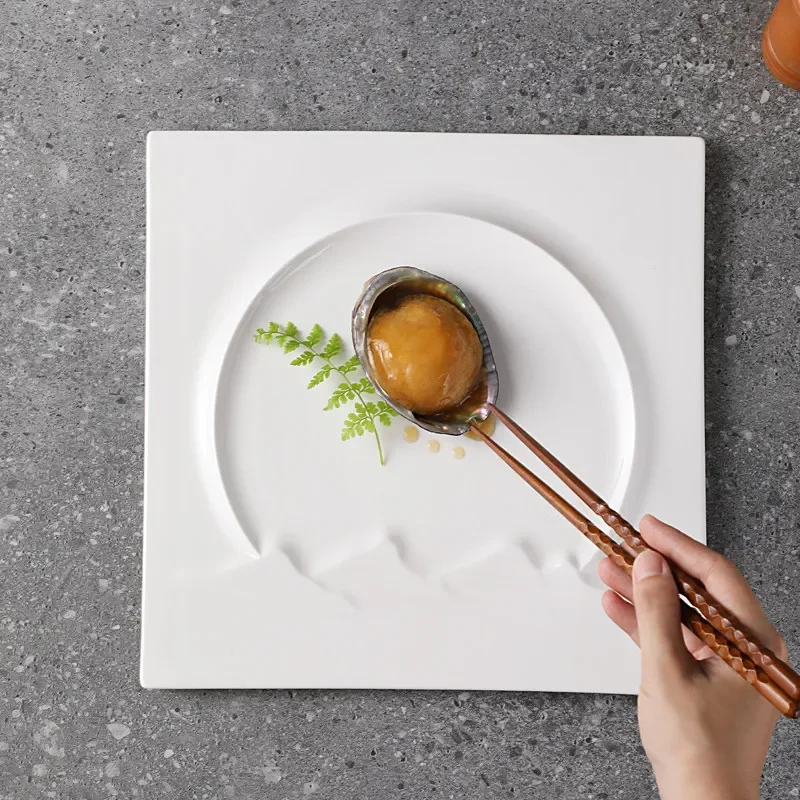 White Square Plate Ceramic Steak Plate Dessert Snack Dish Salad Dish Fruit Plate Creative Texture Artistic Conception Tableware