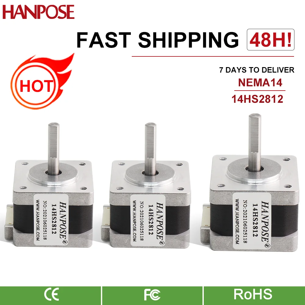 

Шаговый двигатель HANPOSE 14HS2812 Nema 14 0,15 нм 1,2 А 35 мм для ЧПУ Nema14, 3 шт.