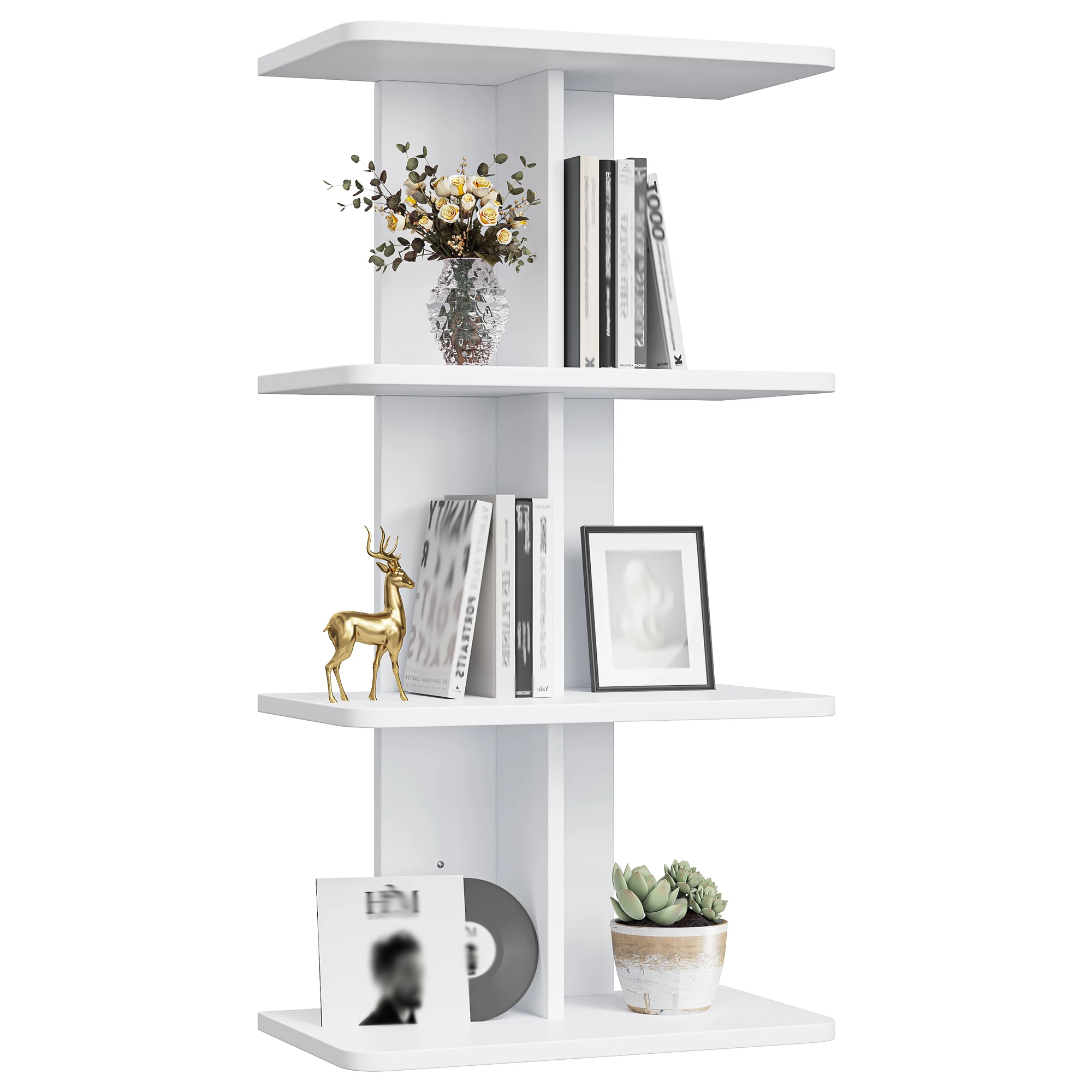 4-Tier Vertical Wall Column Shelf, White Wall Mounted Storage Rack, Modern Symmetrical Organizer, Space Saving for Small Apartments & Rooms