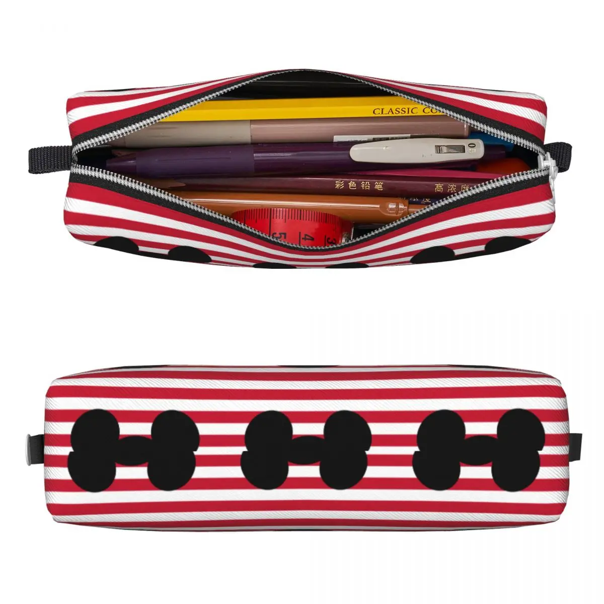 Mickey Head Silhouette Striped Pencil Case Pen Bags Kids Big Capacity School Supplies Gift Pencilcases