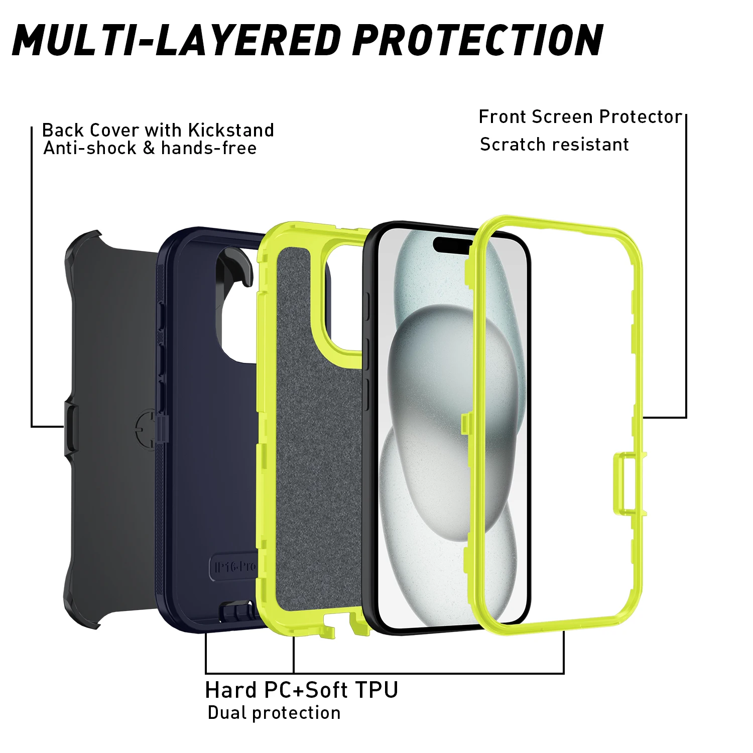 Capa traseira para PC e TPU, iPhone 11, 12, 13, 14, 15 Pro Max, X, XS, XR, XS Max, 7, 8 Plus, SE2, SE4