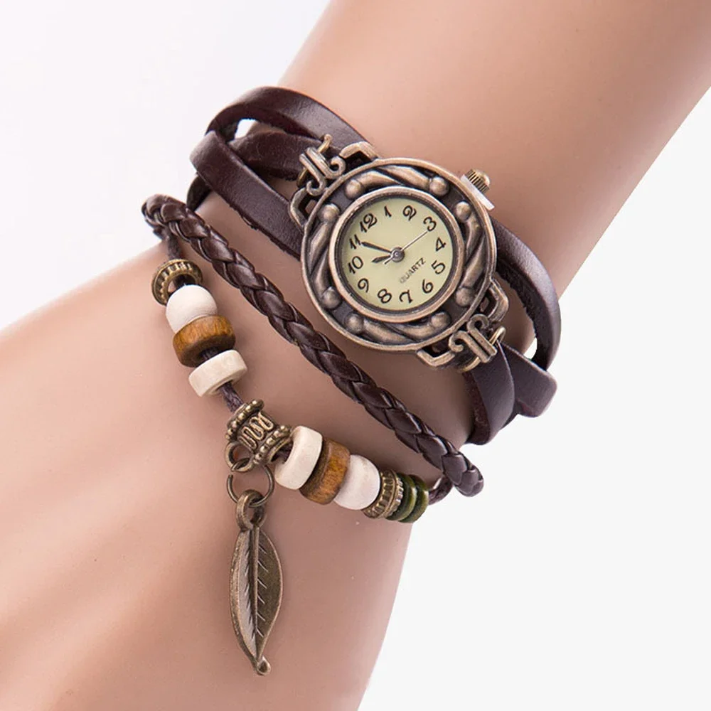 2024 Personality High Quality Women Genuine Leather Vintage Quartz Dress Watch Bracelet Wristwatches Watch Women Luxury Watch
