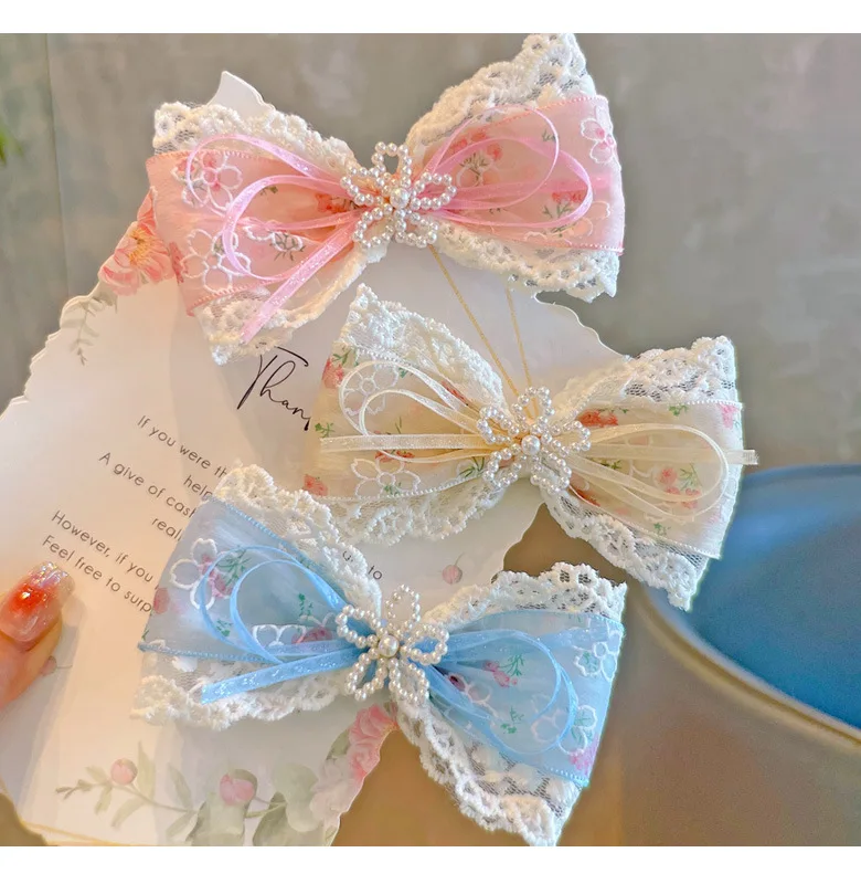 18 PCS/Lot, Floral Ribbon Lace Bow Hair Clips For Princess Girls Lovely Bow Hairpins Kids Hair Accessories