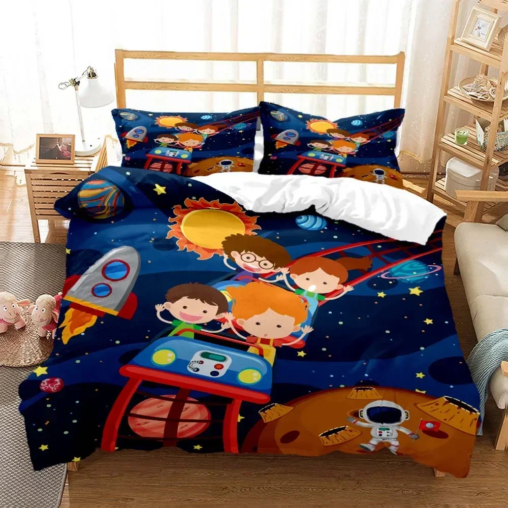 

Cartoon Astronaut Digital Print Comfortable Duvet Quilt Cover Pillowcase Bedding Set Children Bedroom Decoration Home Textile