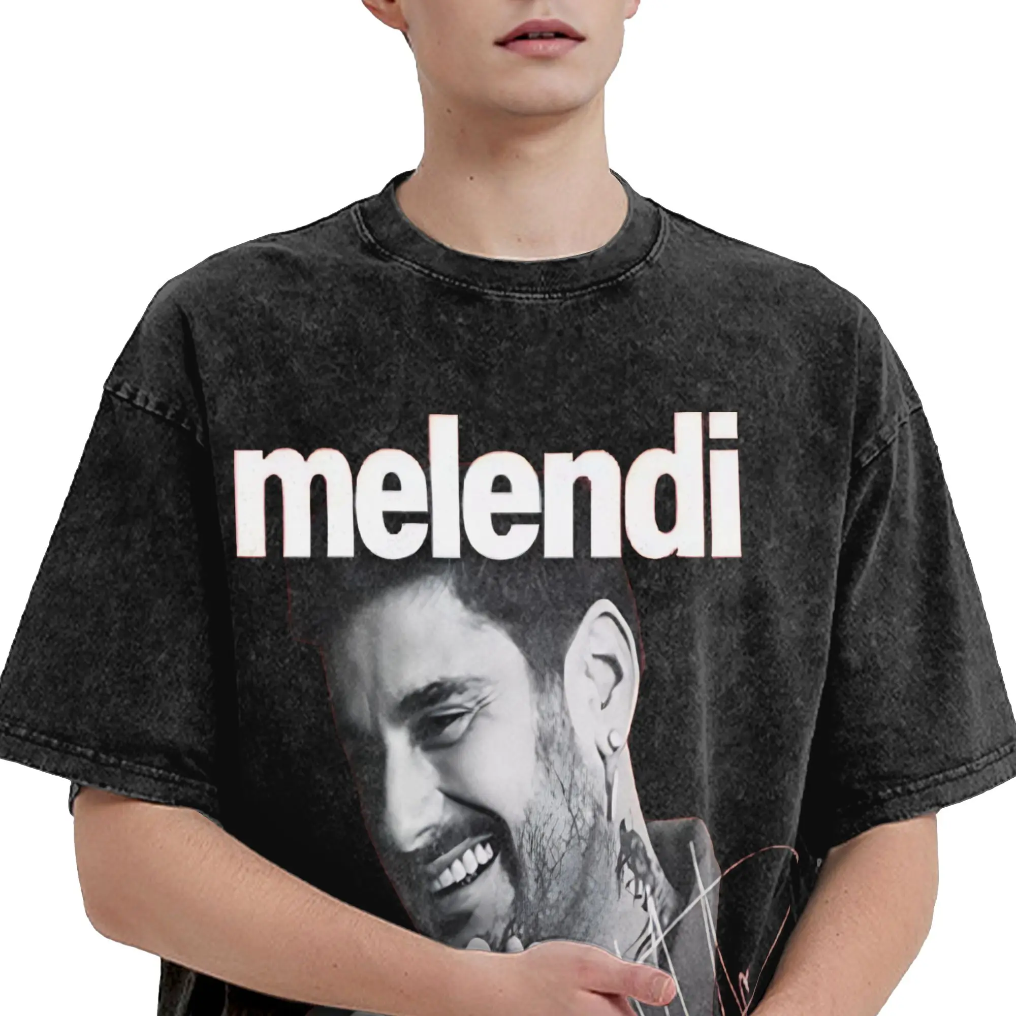 Harajuku Washed Shirts Rapper Melendi Tour  Accessories Casual T-Shirts Oversize  Streetwear Short Sleeve Summer Tees