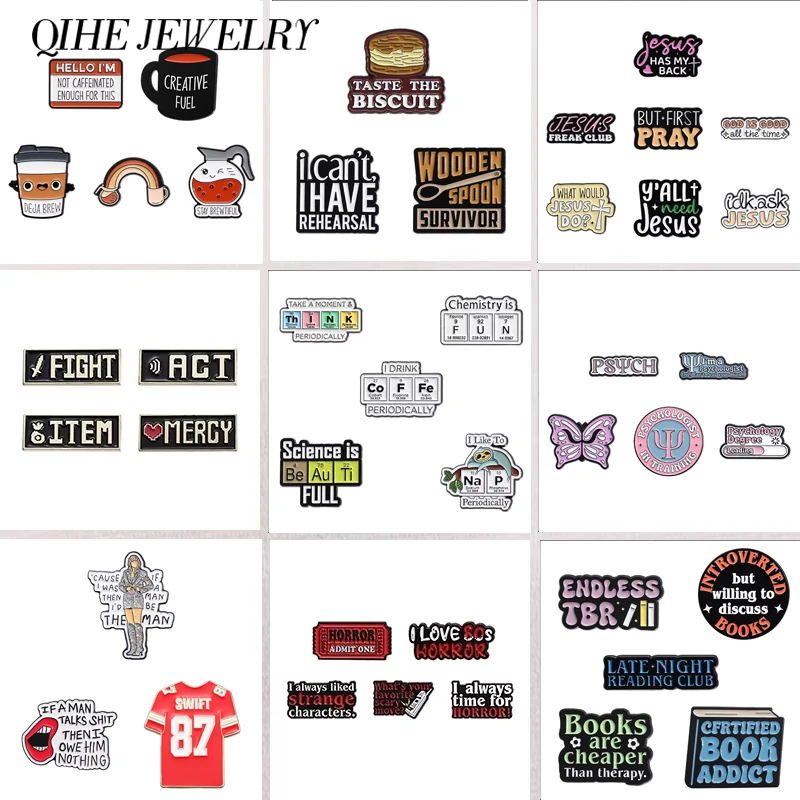 4-7Pcs Classic Quotes Set Enamel Pins Social Dialogs Box Mood Stamps Brooches M…