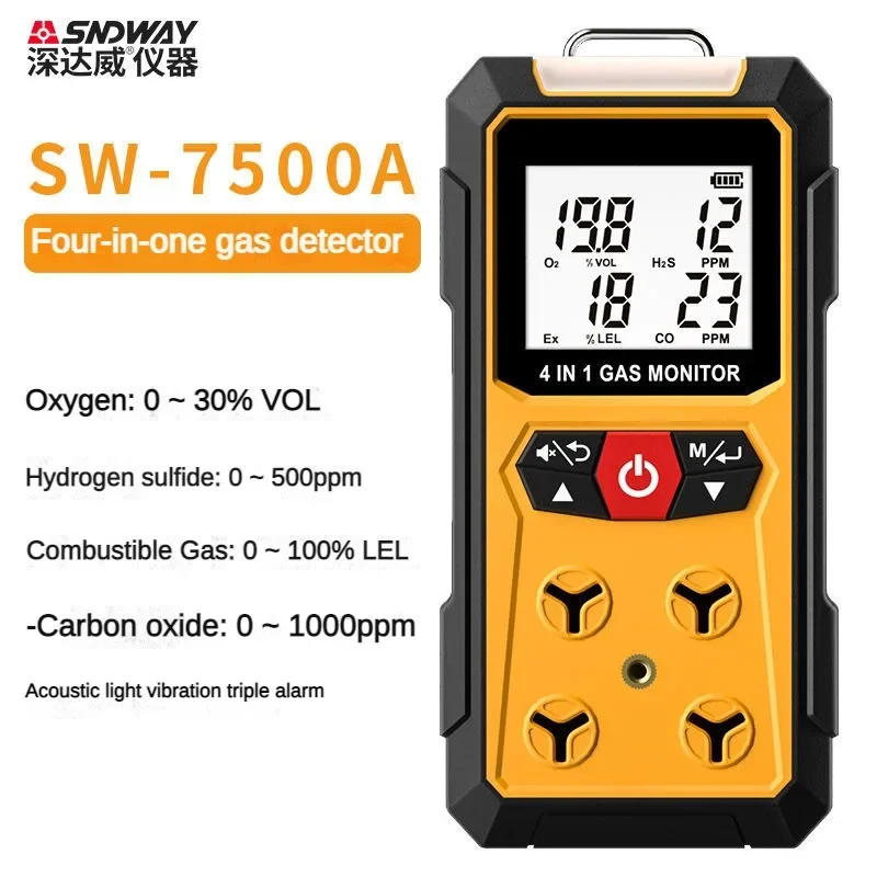 

SNDWAY SW-7500A Four-in-one toxic and Harmful gas detector combustible gas oxygen carbon monoxide hydrogen sulfide alarm